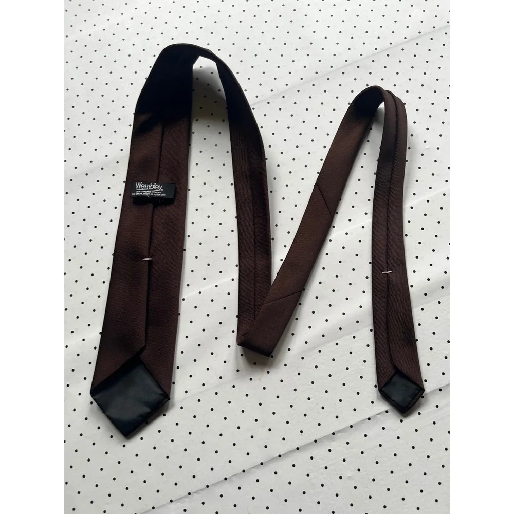Wembley Mens Brown Twill Necktie Solid Polyester Slip Stitched Quality Tie